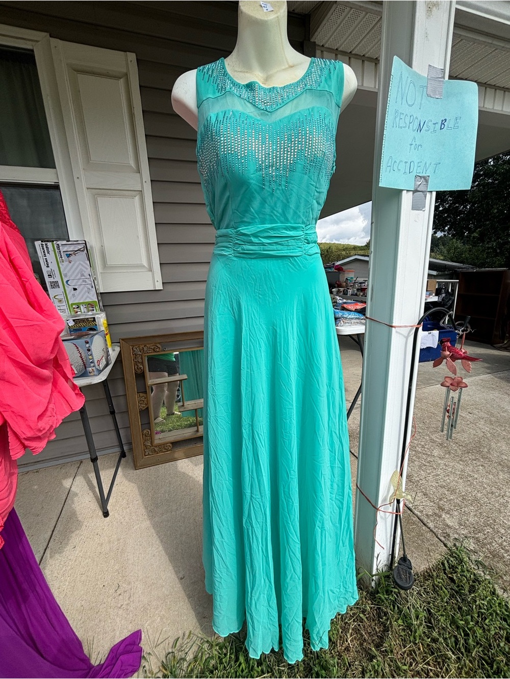 Sleeveless Teal Embellished Maxi Dress